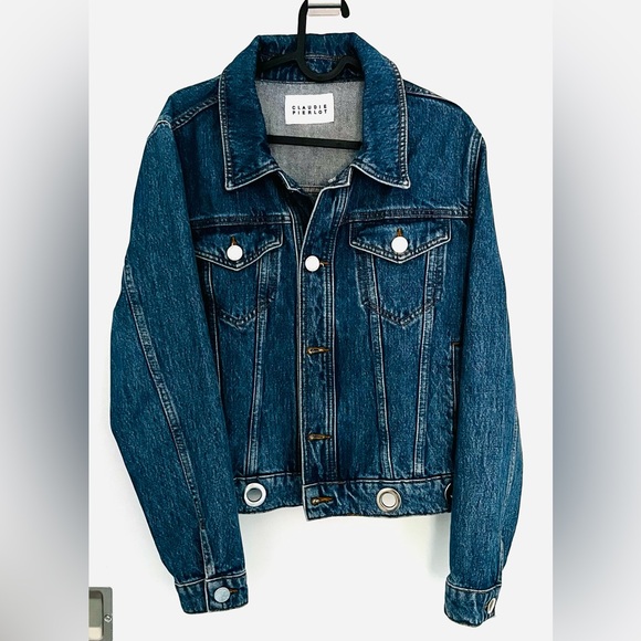 Claudie Pierlot designer denim jacket with metal eyelets FR38 US S french - Picture 2 of 5